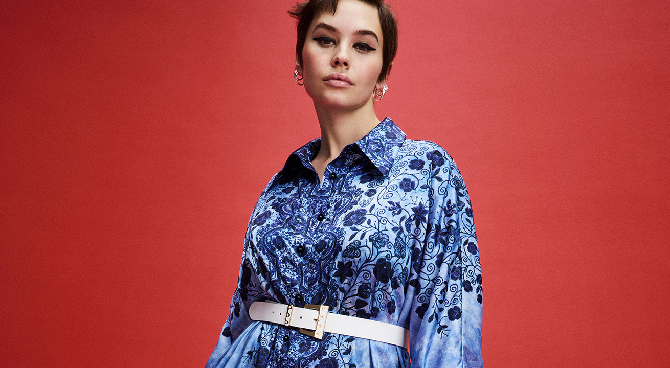 Marina Rinaldi AI23 Casacca floreale blu stampata